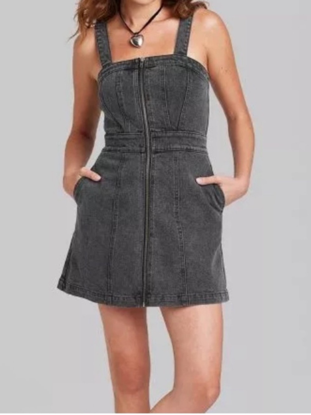 Wild Fable Black Denim Zip-Front Dress